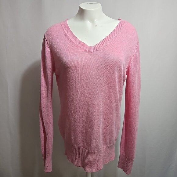 Vineyard Vines 100% Linen Sweater Womens Size Medium Pink Loose Knit V Neck - Picture 1 of 10